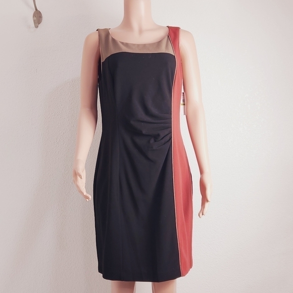 Vince Camuto Color Block Sheath Sleeveless Burnt Orange Black Brown Size: 14 - Picture 2 of 12